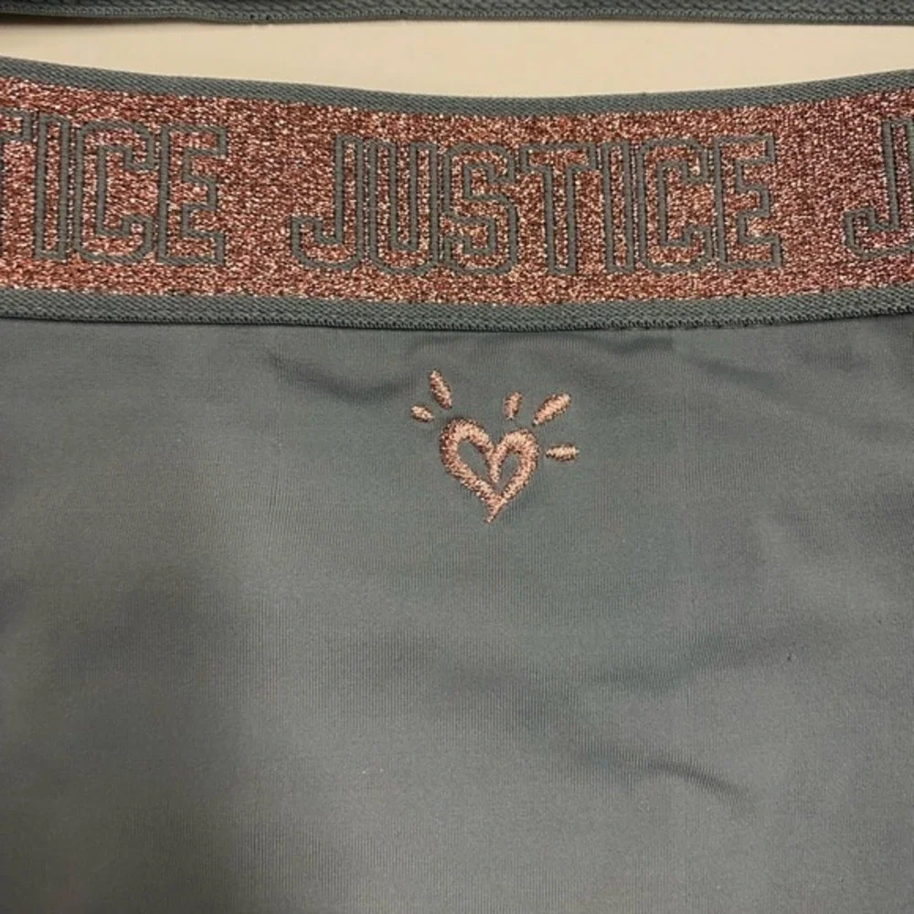 Justice‎ Girls Size 10 Gray Rose Gold Sparkle Logo Heart Bikini Swimsuit
